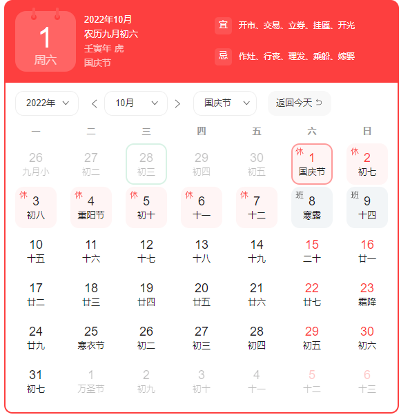 期货交易所国庆节安排出炉：10月1日-9日休市